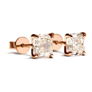 Asscher Moissanite Solitaire in 4 Prong Setting Stud Earrings in 18K gold - LeCaine Gems