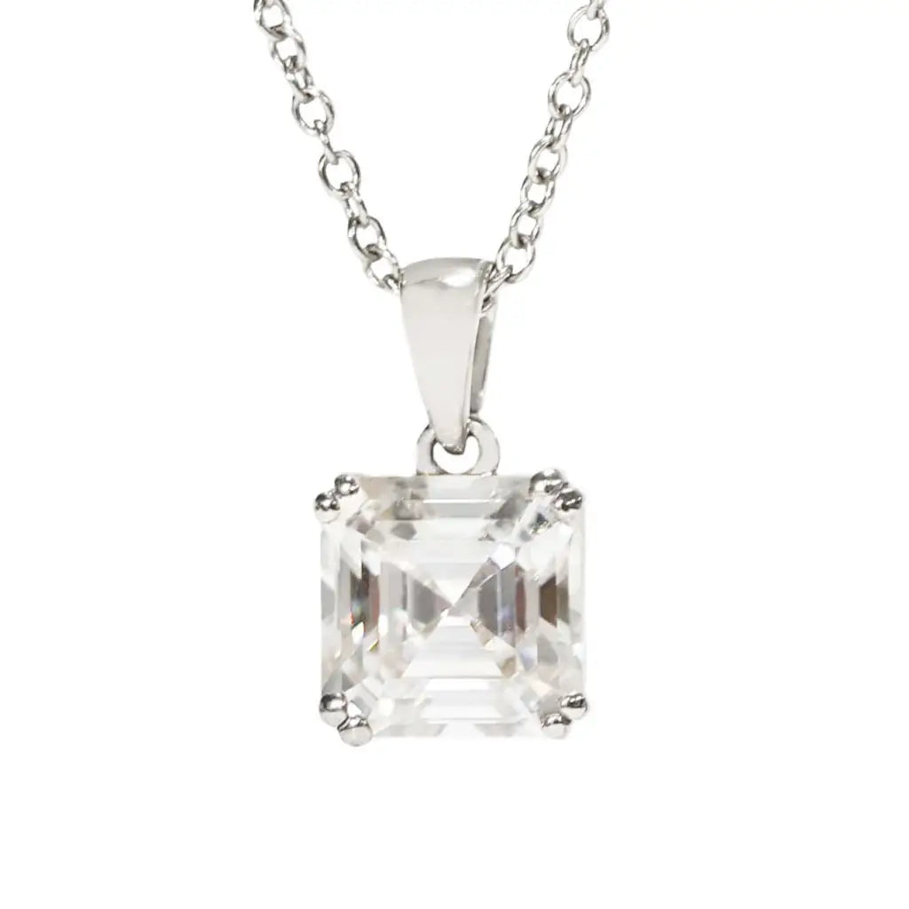 Asscher Moissanite Solitaire in Basket Setting Pendant in 18K gold - LeCaine Gems