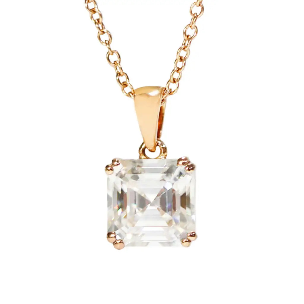 Asscher Moissanite Solitaire in Basket Setting Pendant in 18K gold - LeCaine Gems