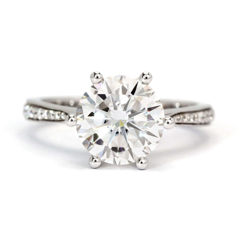 Astrid Round Moissanite with Accent Tapered Band Ring - LeCaine Gems