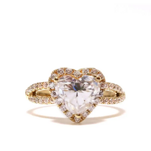 Attica Heart-shaped Moissanite with Halo in Pave Twist Band Ring in 18K gold - LeCaine Gems