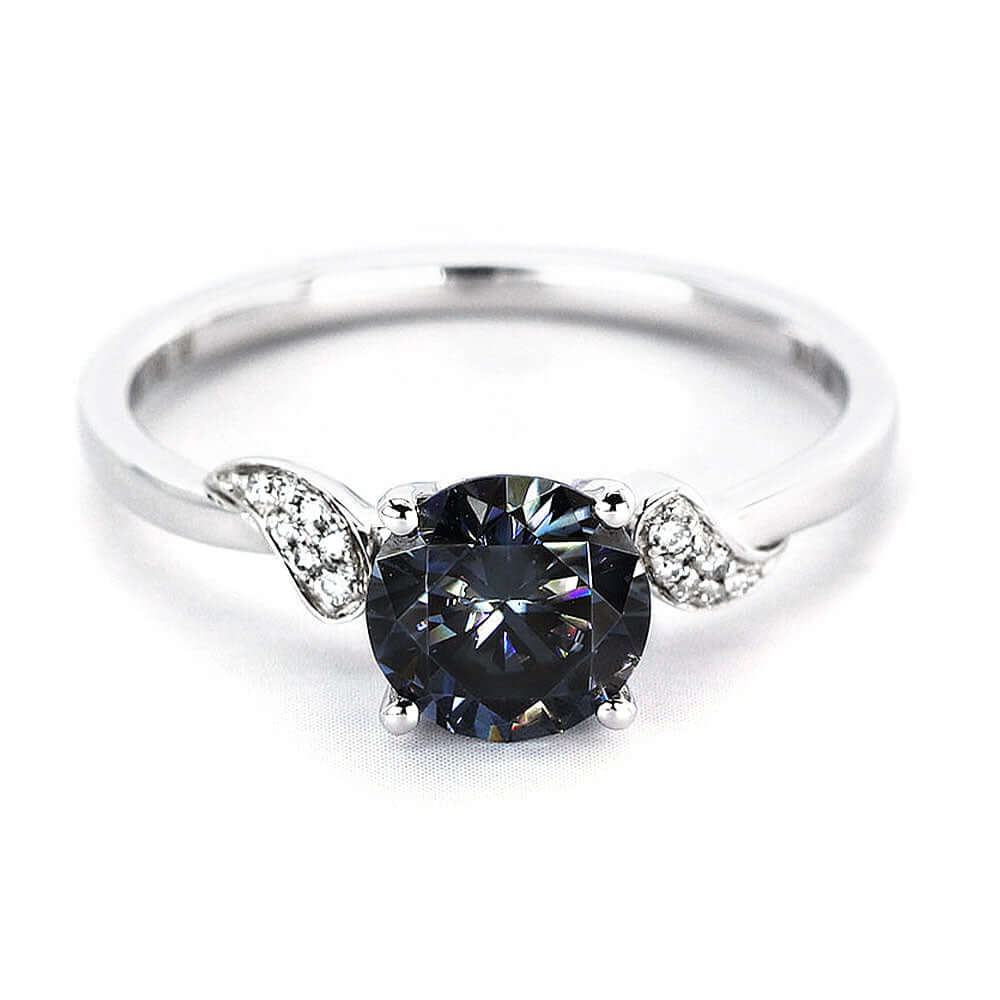 Ava Round Grey Blue Moissanite Solitaire Ring in 18K Gold - LeCaine Gems