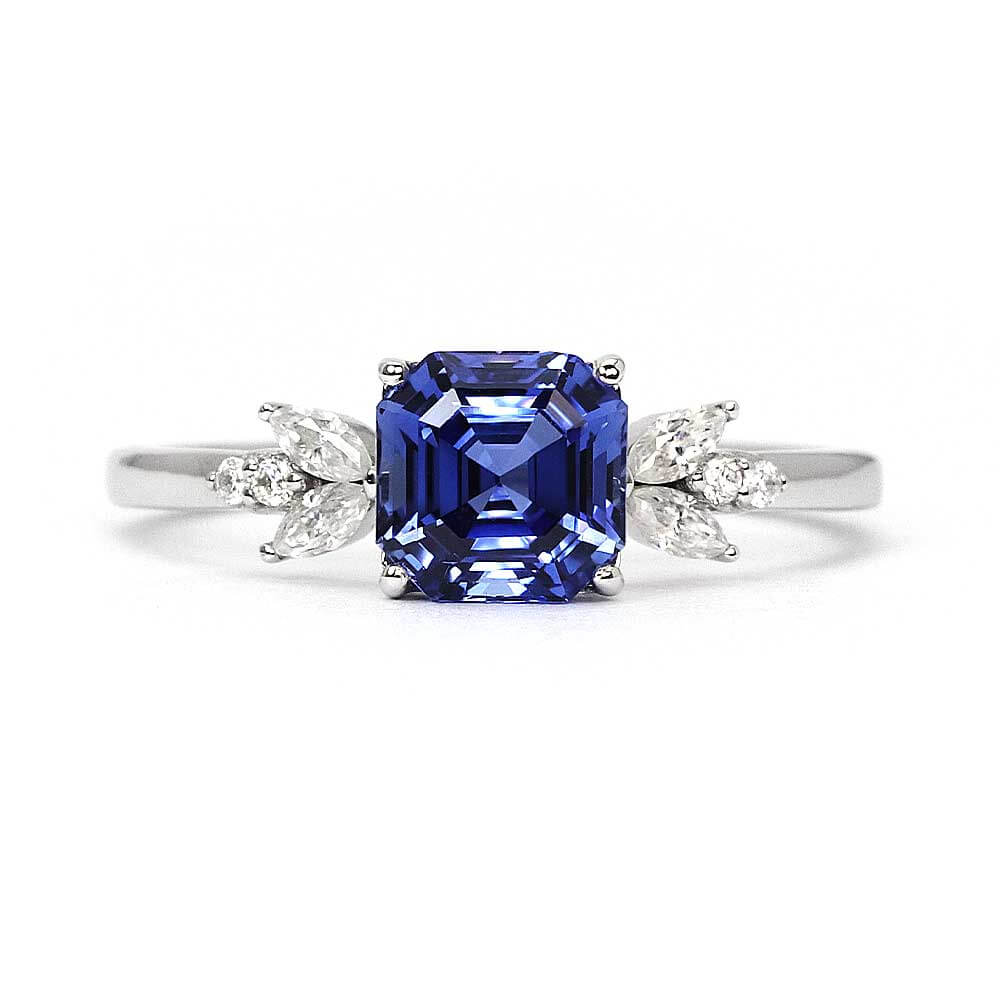 Avery Asscher Lab Grown Blue Sapphire Ring in 18K Gold - LeCaine Gems