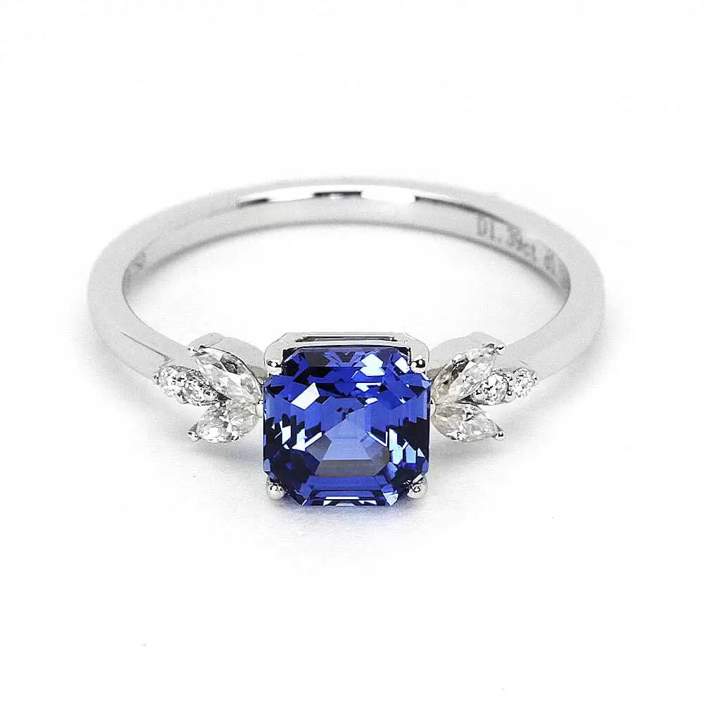 Avery Asscher Lab Grown Blue Sapphire Ring in 18K Gold - LeCaine Gems