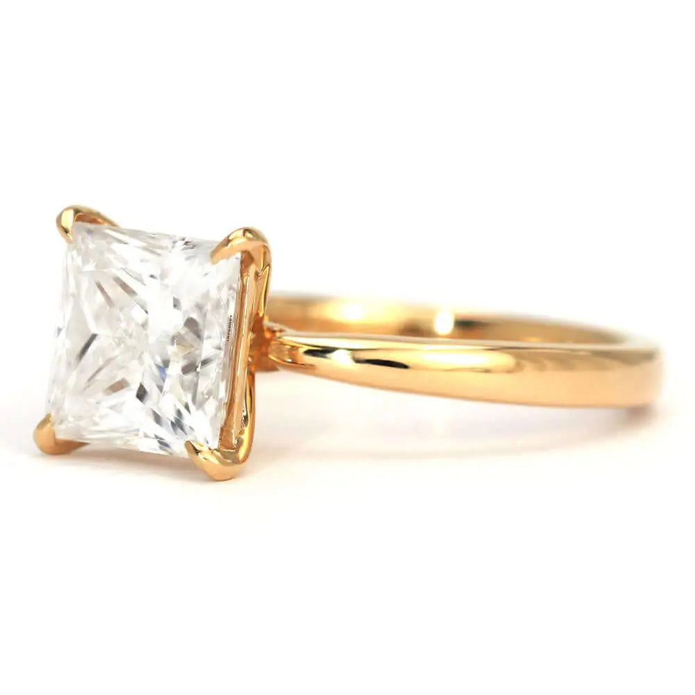 Beatrice Princess Moissanite Solitaire in 4 Prong Setting Ring in 18K gold - LeCaine Gems