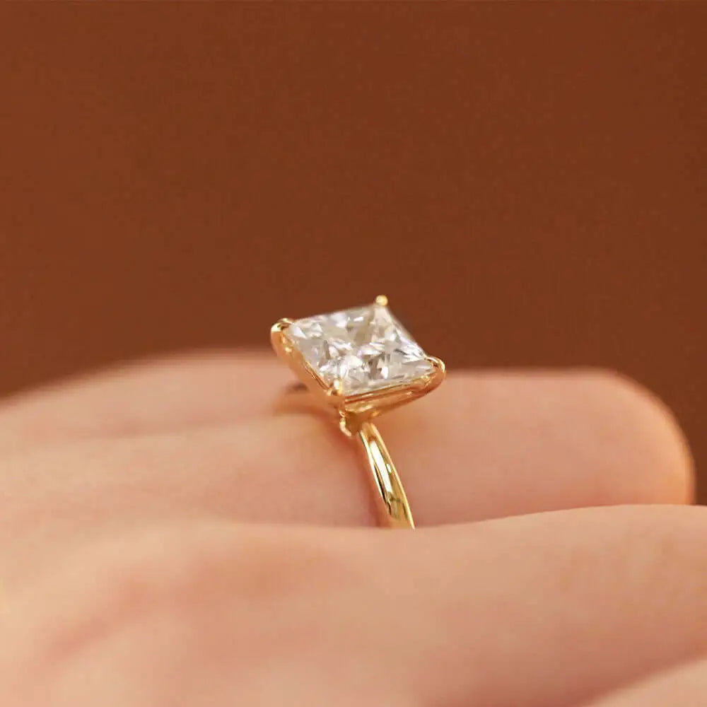 Beatrice Princess Moissanite Solitaire in 4 Prong Setting Ring in 18K gold - LeCaine Gems