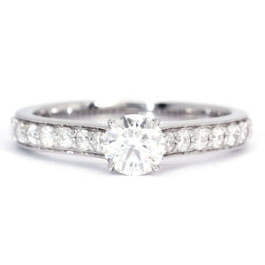 Belle Round Moissanite with Channel Set Pave Band Ring in 18K gold - LeCaine Gems