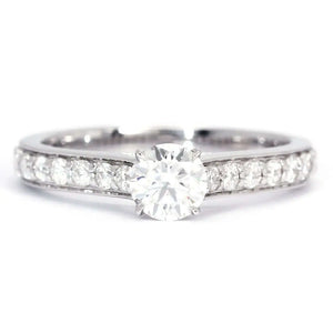 Belle Round Moissanite with Channel Set Pave Band Ring in 18K gold - LeCaine Gems