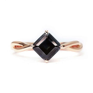 Bertha Asscher Dark Grey Blue Moissanite Ring in 18K Gold - LeCaine Gems