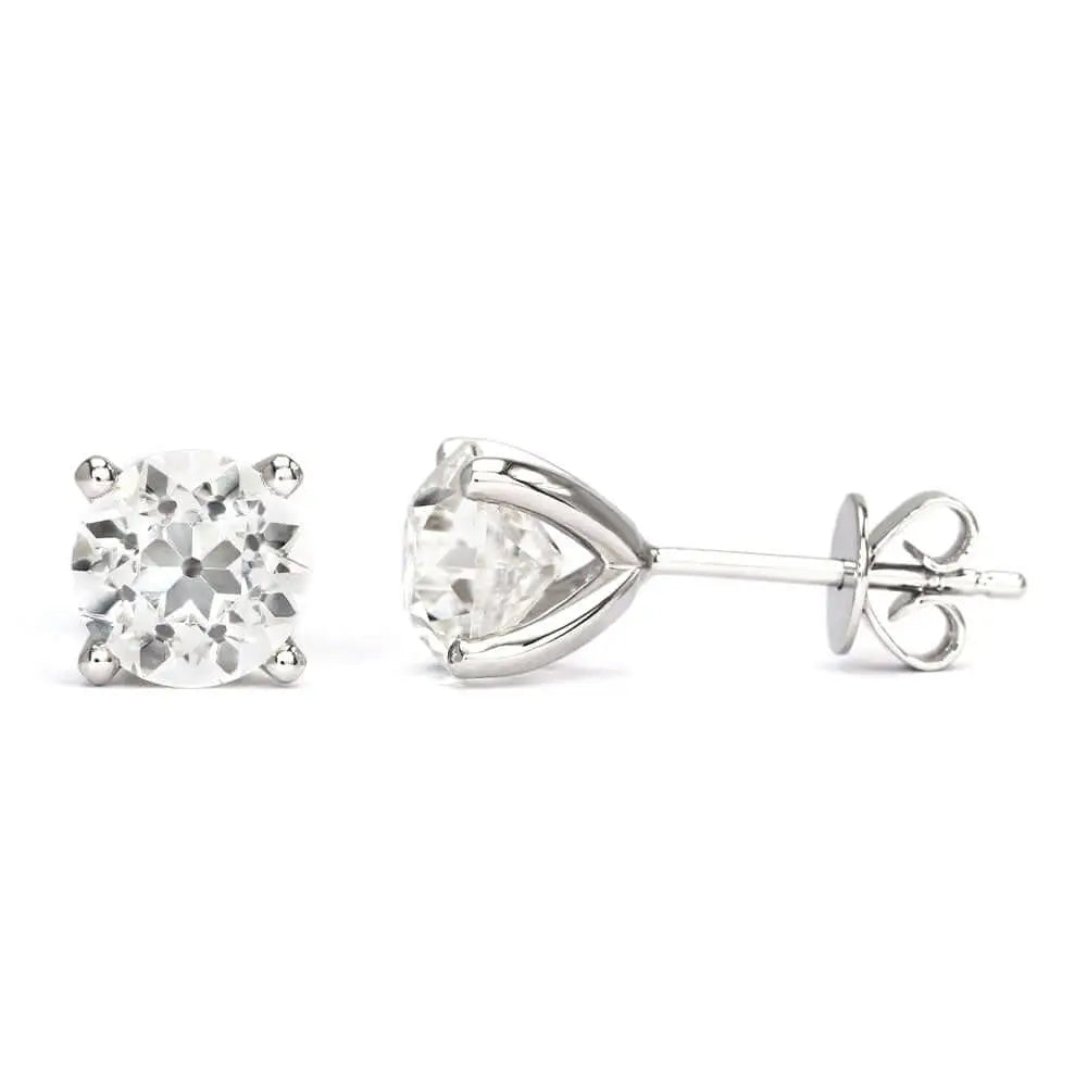 Blanche Round Old European Cut Moissanite Solitaire Stud Earrings in 18K gold - LeCaine Gems