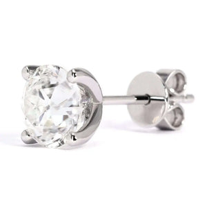 Blanche Round Old European Cut Moissanite Solitaire Stud Earrings in 18K gold - LeCaine Gems