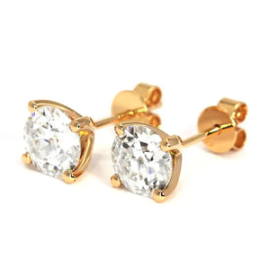 Blanche Round Old European Cut Moissanite Solitaire Stud Earrings in 18K gold - LeCaine Gems