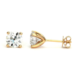 Blanche Round Old European Cut Moissanite Solitaire Stud Earrings in 18K gold - LeCaine Gems