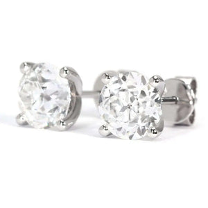 Blanche Round Old European Cut Moissanite Solitaire Stud Earrings in 18K gold - LeCaine Gems