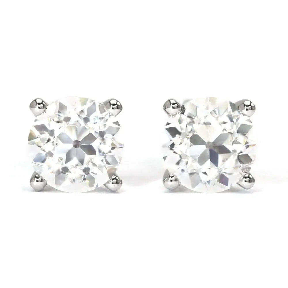 Blanche Round Old European Cut Moissanite Solitaire Stud Earrings in 18K gold - LeCaine Gems