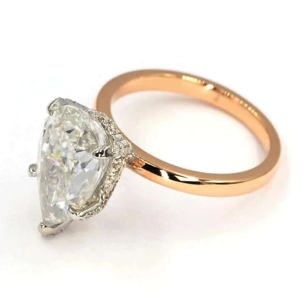 Brandi Pear Moissanite with Hidden Halo Ring in 18K gold - LeCaine Gems