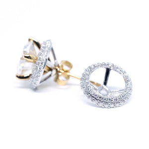 Camellia Round Moissanite Solitaire with Detachable Halo Jackets Stud Earrings in 18K gold - LeCaine Gems