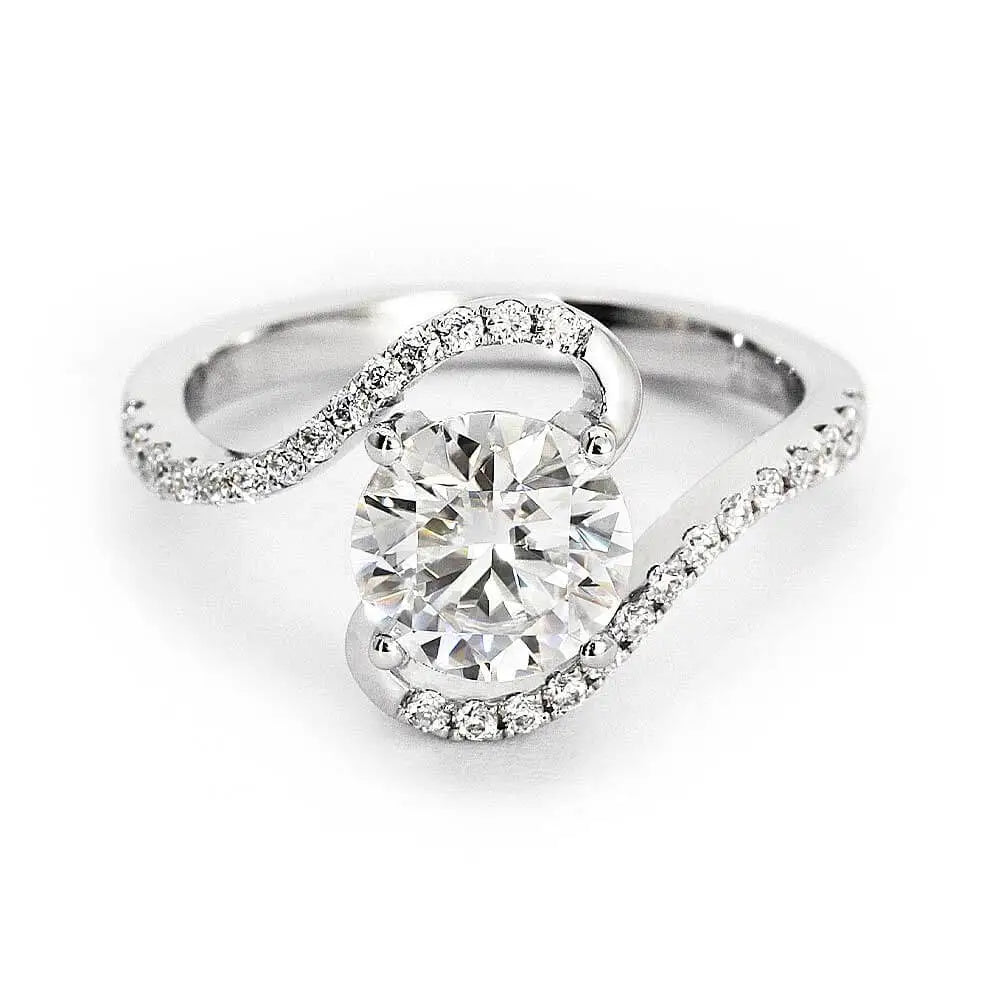 Carla Round Moissanite with Accent Bypass Band Ring - LeCaine Gems