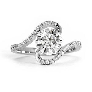 Carla Round Moissanite with Accent Bypass Band Ring - LeCaine Gems