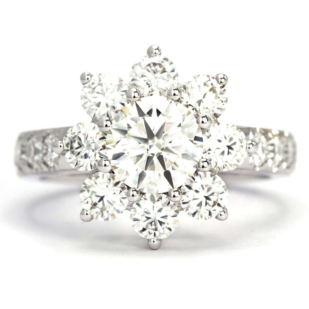 Carme Round Moissanite with Halo Ring in 18K Gold - LeCaine Gems