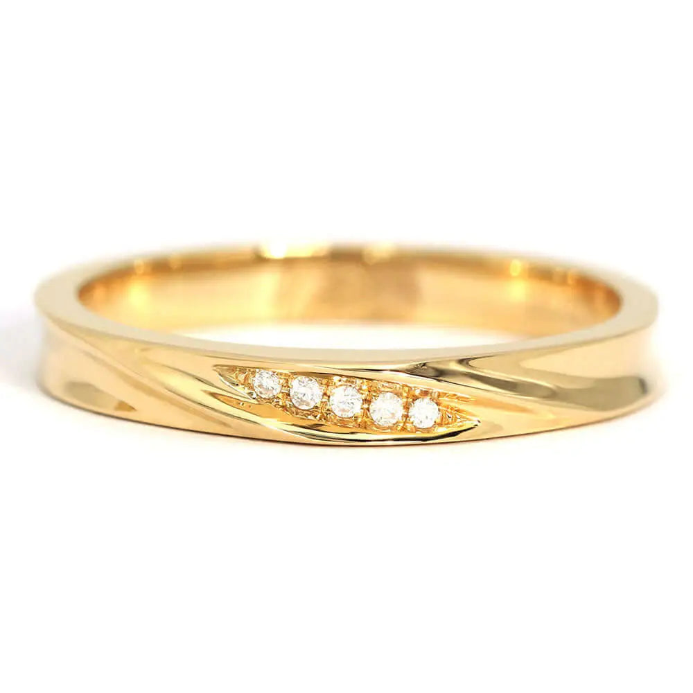 Carrie Carved Design Moissanite Accented with Fingerprint Engraving Wedding Rings in 18K gold - LeCaine Gems