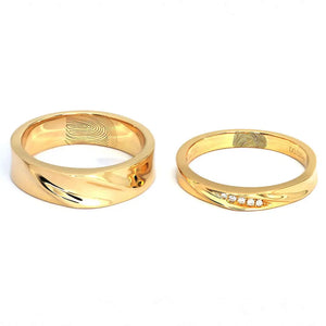 Carrie Carved Design Moissanite Accented with Fingerprint Engraving Wedding Rings in 18K gold - LeCaine Gems