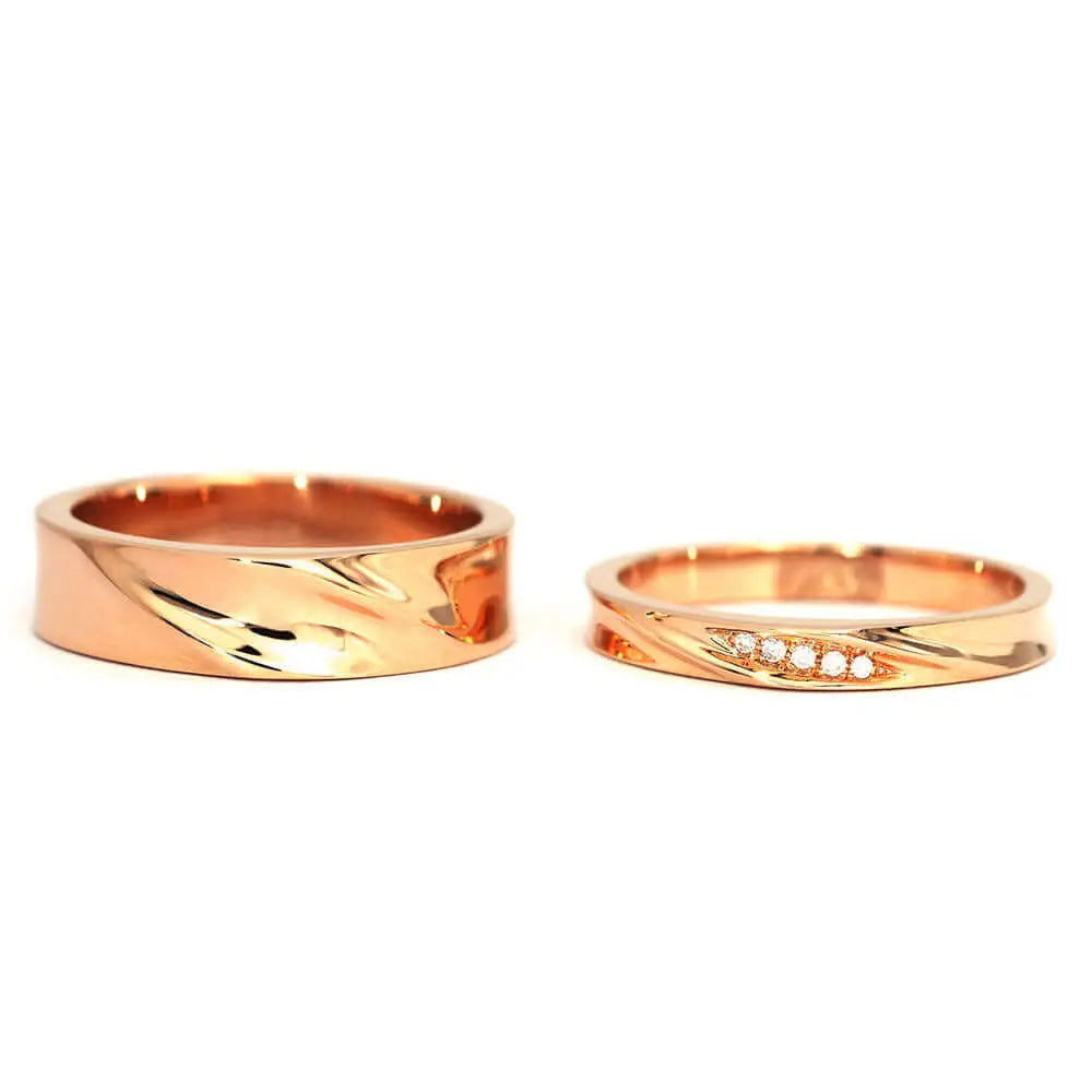 Carrie Carved Design Moissanite Accented with Fingerprint Engraving Wedding Rings in 18K gold - LeCaine Gems