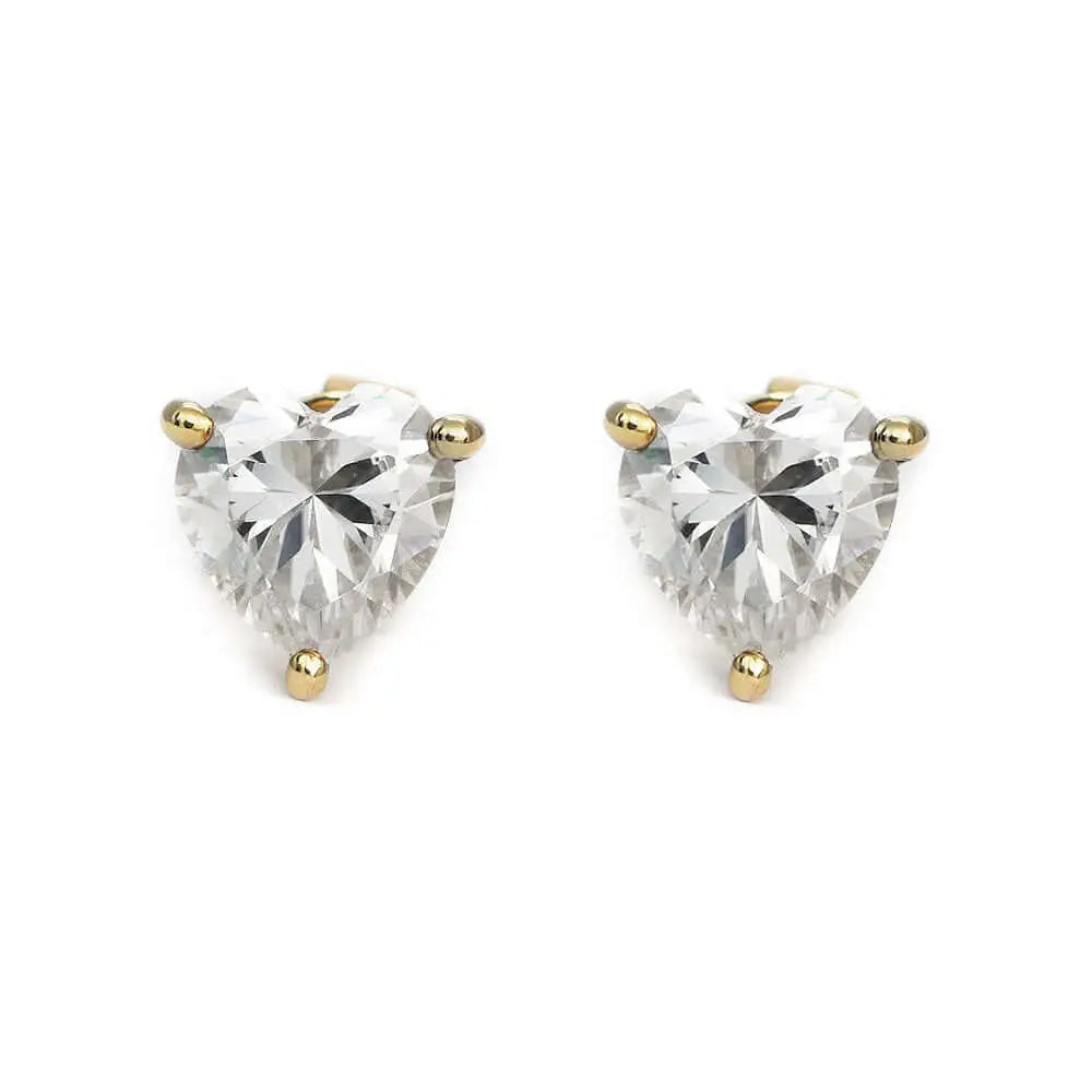 Celine Heart Shaped Moissanite Stud Earrings with V Prongs - LeCaine Gems