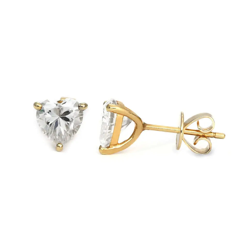 Celine Heart Shaped Moissanite Stud Earrings with V Prongs - LeCaine Gems