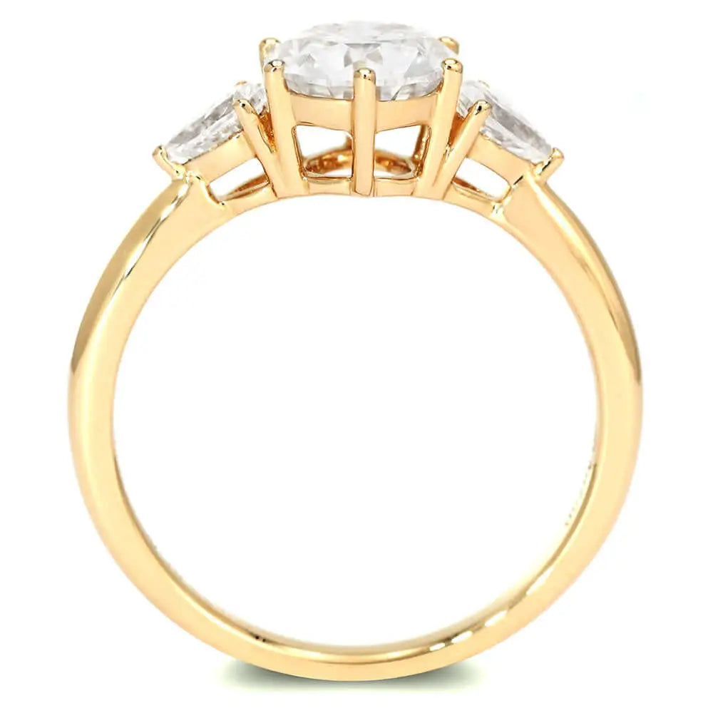 Charlize Round Moissanite with Pear Side Stones Trilogy Ring in 18K gold - LeCaine Gems