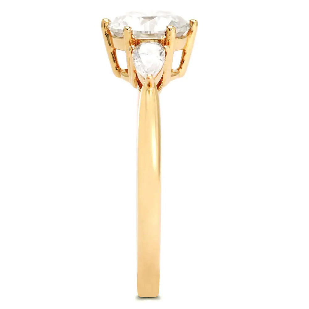 Charlize Round Moissanite with Pear Side Stones Trilogy Ring in 18K gold - LeCaine Gems