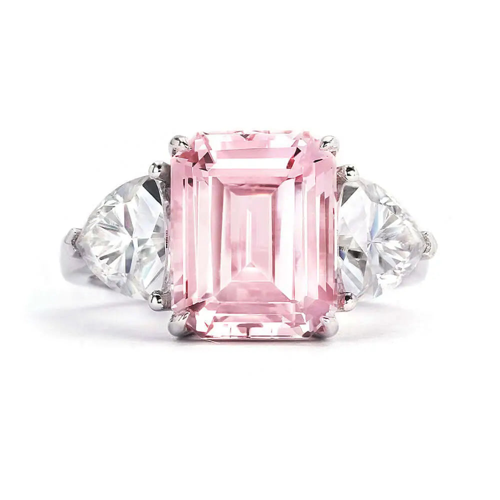 Cherie Emerald Lab Grown Pink Sapphire Trinity Ring in 18K Gold - LeCaine Gems