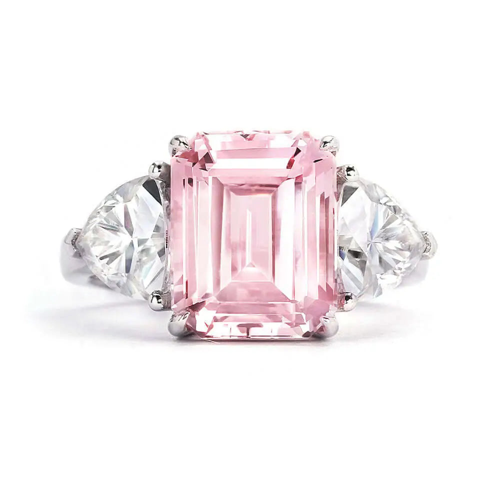 Cherie Emerald Lab Grown Pink Sapphire Trinity Ring in 18K Gold