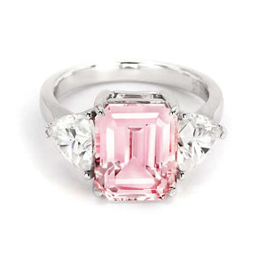 Cherie Emerald Lab Grown Pink Sapphire Trinity Ring in 18K Gold - LeCaine Gems