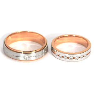 Cheryl Moissanite Accented Duo Tone Matching Wedding Rings in 18K gold - LeCaine Gems