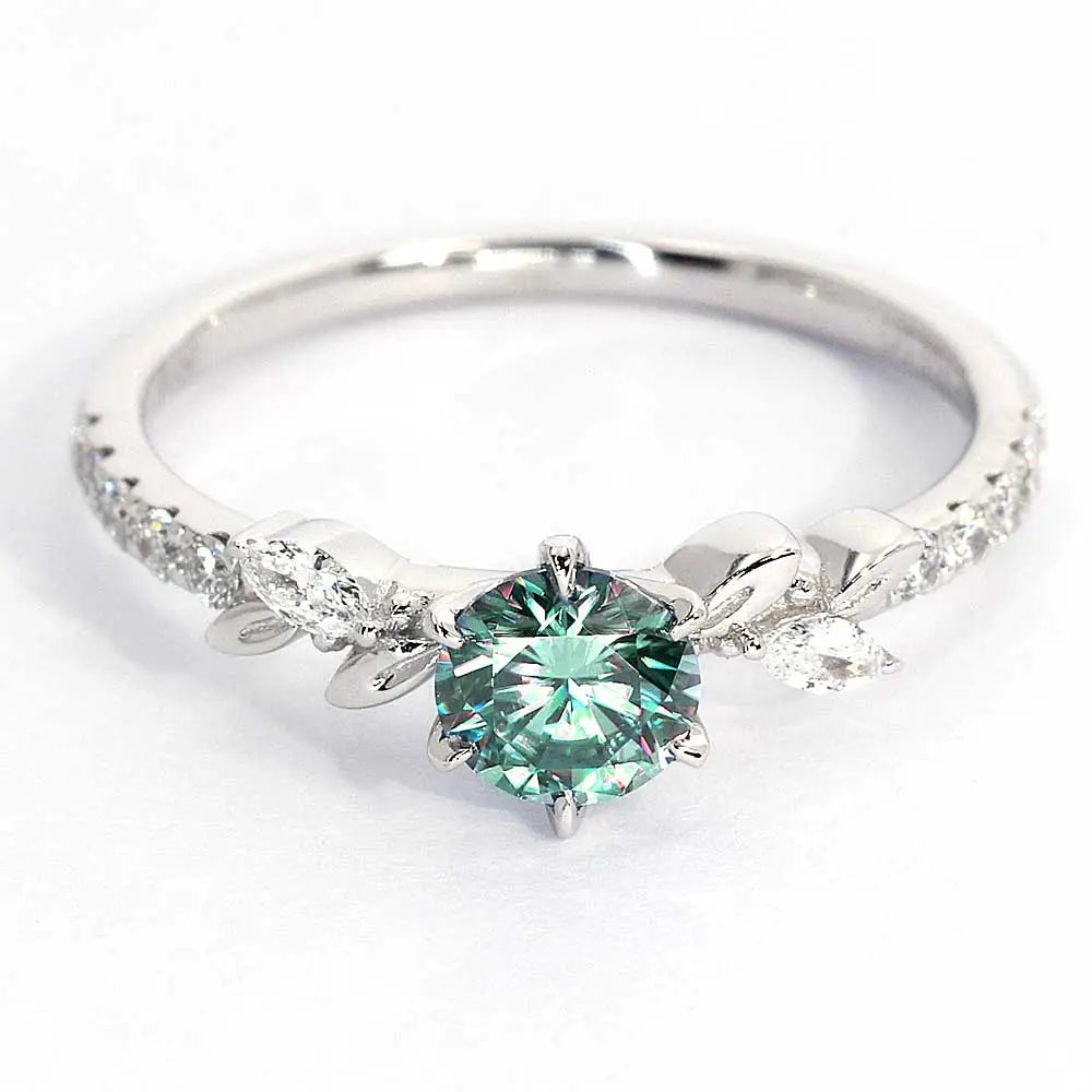 Chloe Forest Green Round Moissanite Ring in 18K Gold - LeCaine Gems