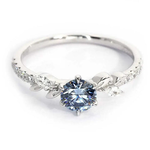 Chloe Mistique Blue Round Moissanite Ring in 18K Gold - LeCaine Gems