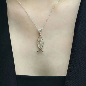 Christian Fish Necklace Sterling Silver (PAX2) - LeCaine Gems