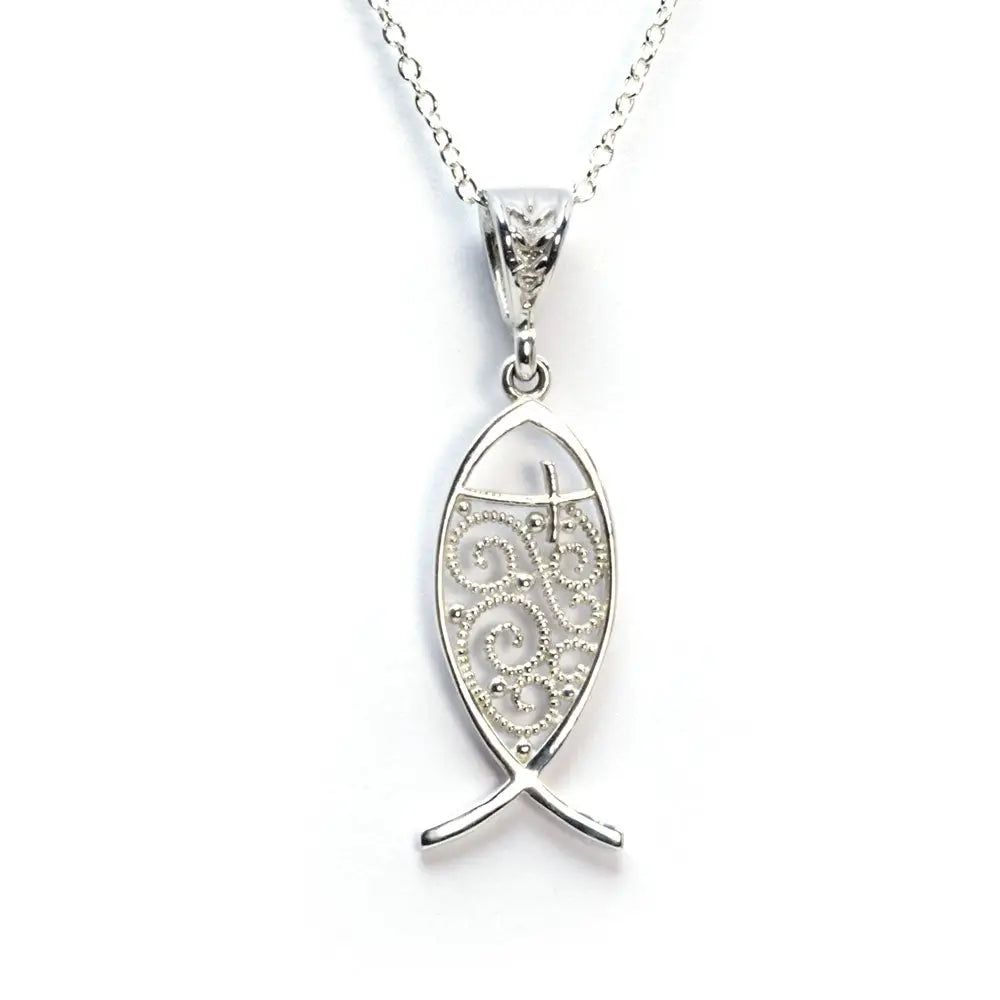 Christian Fish Necklace Sterling Silver (PAX2) - LeCaine Gems