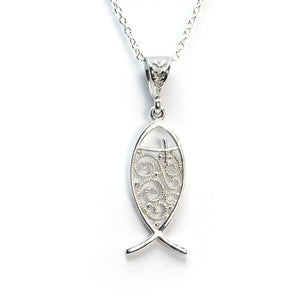 Christian Fish Necklace Sterling Silver (PAX2) - LeCaine Gems