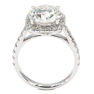 Christie Round Moissanite with Cushion Halo in Cathedral Set Pave Band Ring in 18K gold - LeCaine Gems