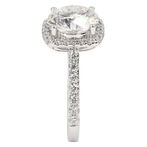 Christie Round Moissanite with Cushion Halo in Cathedral Set Pave Band Ring in 18K gold - LeCaine Gems