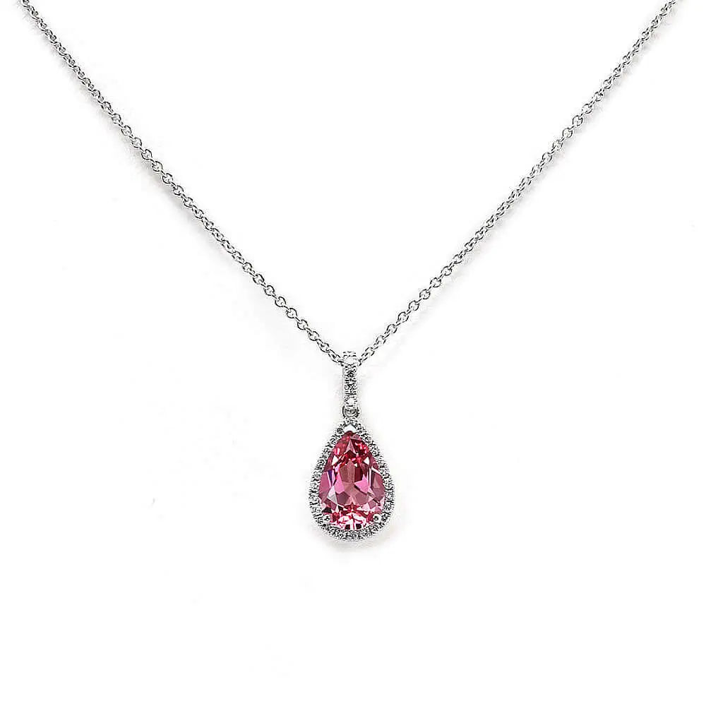 Coral Pink Sapphire Pear Cut Pendant in 18K Gold - LeCaine Gems