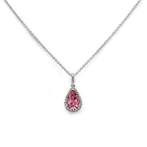 Coral Pink Sapphire Pear Cut Pendant in 18K Gold - LeCaine Gems