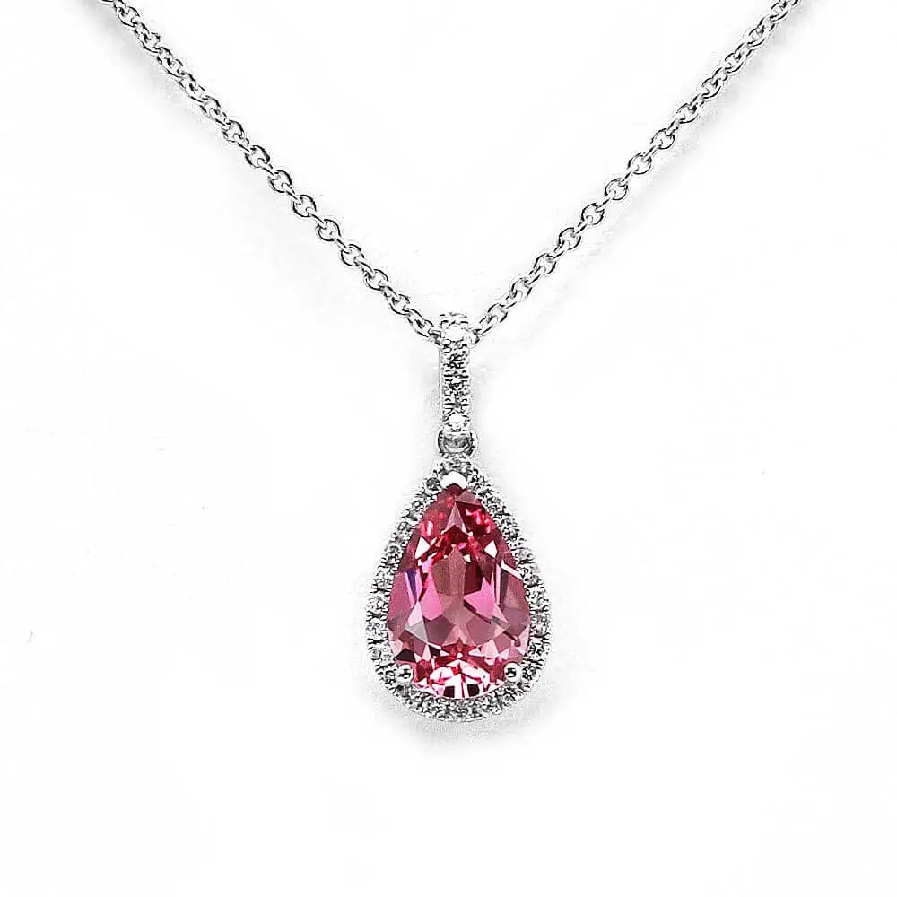 Coral Pink Sapphire Pear Cut Pendant in 18K Gold - LeCaine Gems