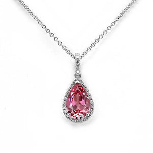 Coral Pink Sapphire Pear Cut Pendant in 18K Gold - LeCaine Gems