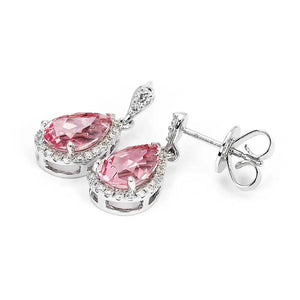 Coralis Pink Sapphire Pear Cut Dangling Earrings in 18K Gold - LeCaine Gems