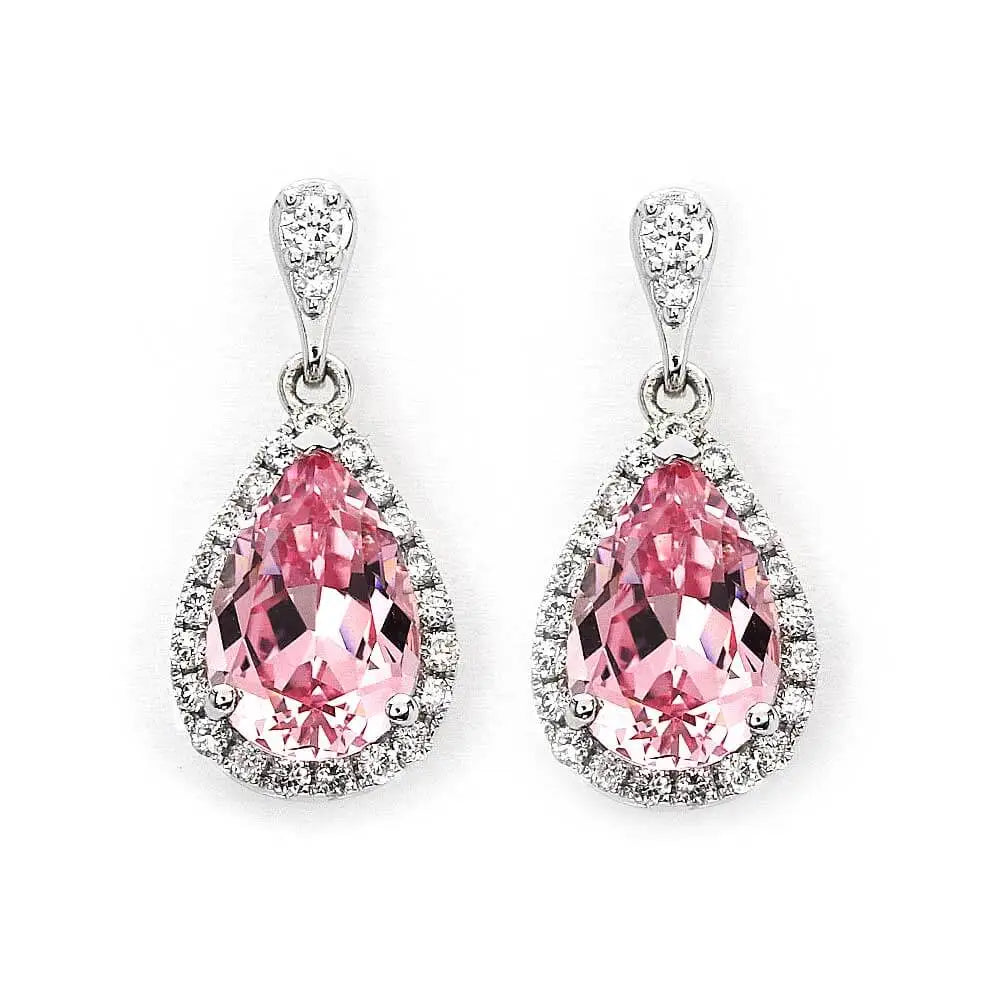 Coralis Pink Sapphire Pear Cut Dangling Earrings in 18K Gold - LeCaine Gems