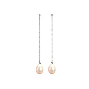 Cream Freshwater Pearl Drop Chain Earrings - Earrings