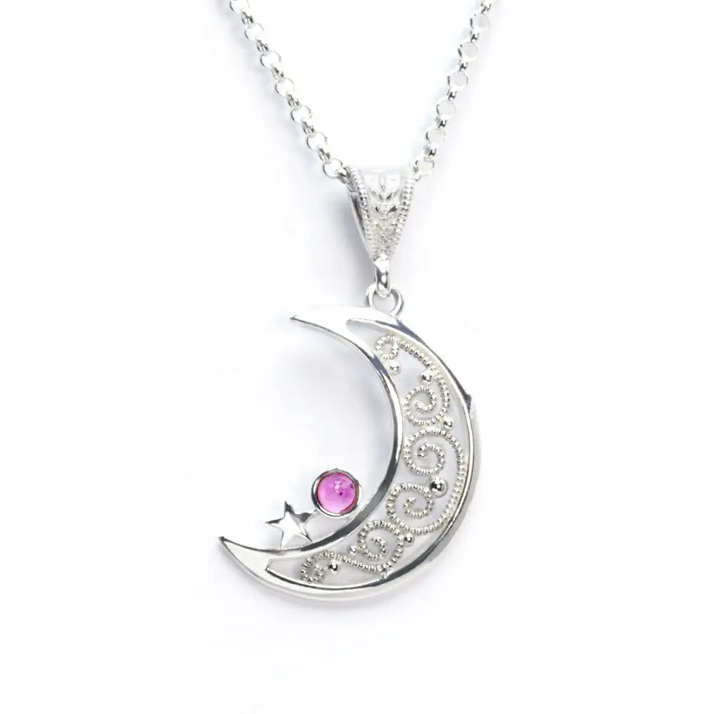Crescent Moon & Star Necklace Sterling Silver (PAX14)